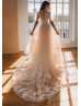 Puff Sleeve Ivory Lace Tulle Wedding Dress